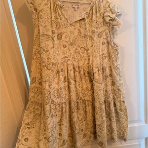 Wonderly Beige and Green Patterned Mini Dress